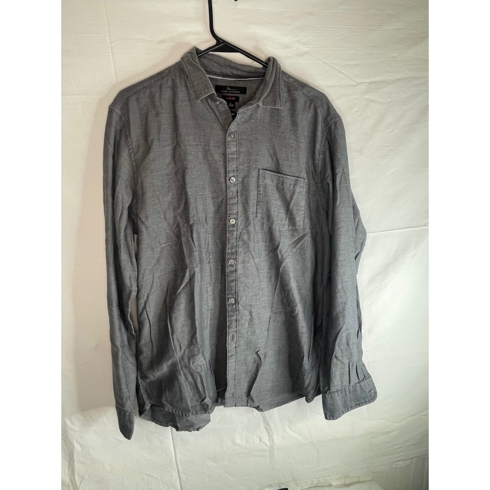 Marc Anthony Mens Slim Fit Button Down Shirt Charcoal Gray Textured Large